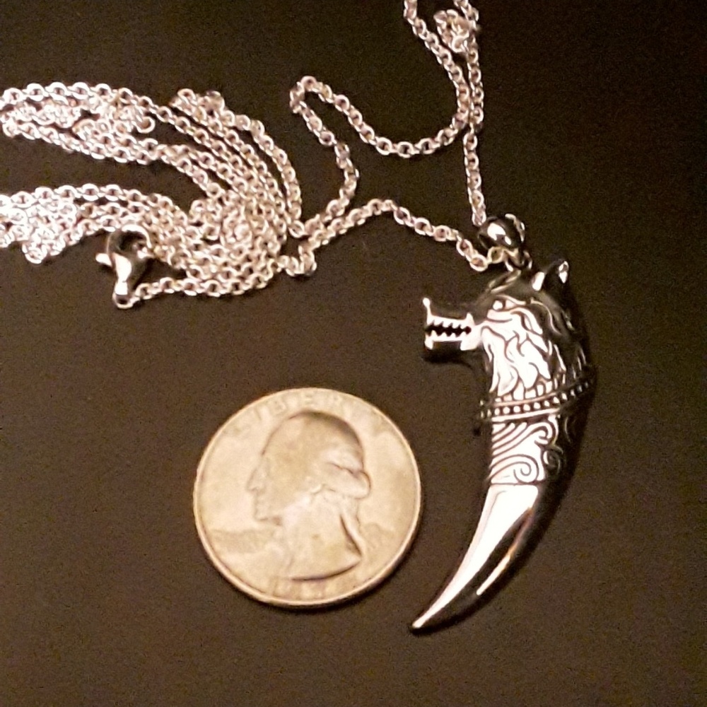 NEW S925. Viking Rogue Wolf  Tooth Pendant - Picture 3 of 7